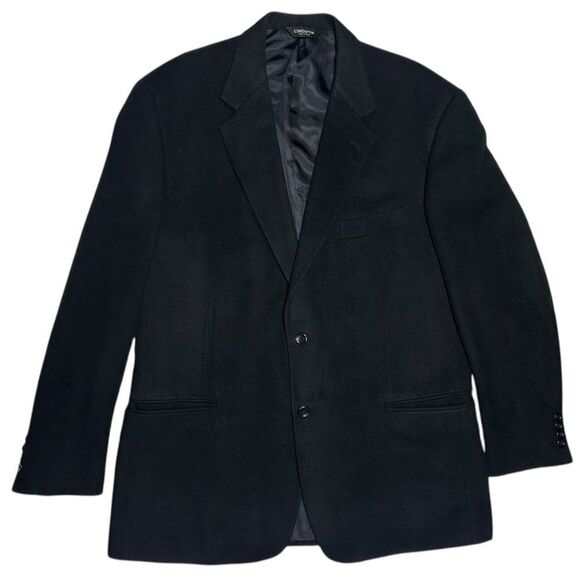 Claiborne 100% Camel Hair Black Blazer Jacket Two Button Blazer Men’s Size 44L - Picture 1 of 9